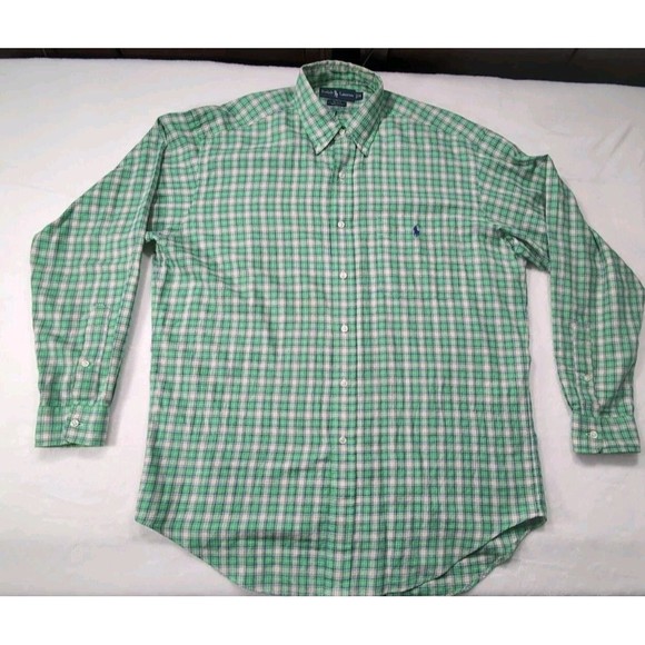 Ralph Lauren Mens Soft Shirt M Blake Button Down Green Plaid Pony 100% Cotton - Picture 1 of 9